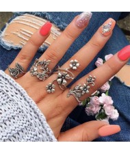 Vintage Flowers and Vines Combo 4 pcs Silver Women Alloy Rings Set