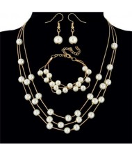 Elegant Artificial Pearl Sweet Fashion Women Necklace Bracelet and Earrings Set - Golden