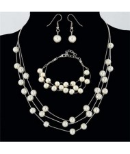 Elegant Artificial Pearl Sweet Fashion Women Necklace Bracelet and Earrings Set - Silver