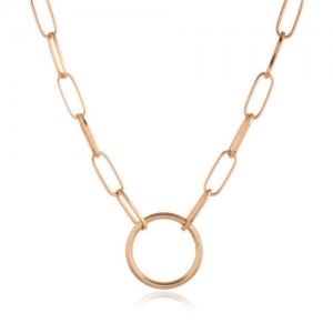 Hoop Pendant Simple Fashion Elegant Women Chain Style Alloy Costume Necklace - Golden