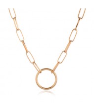 Hoop Pendant Simple Fashion Elegant Women Chain Style Alloy Costume Necklace - Golden