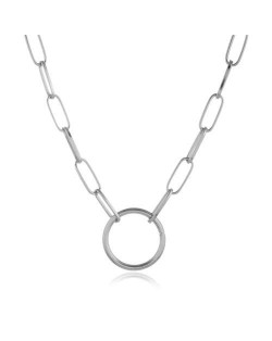 Hoop Pendant Simple Fashion Elegant Women Chain Style Alloy Costume Necklace - Silver