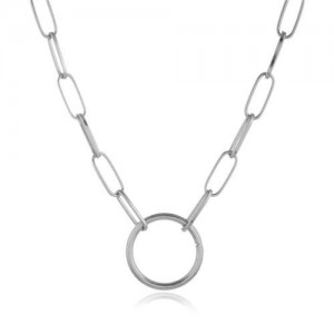 Hoop Pendant Simple Fashion Elegant Women Chain Style Alloy Costume Necklace - Silver