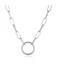 Hoop Pendant Simple Fashion Elegant Women Chain Style Alloy Costume Necklace - Silver