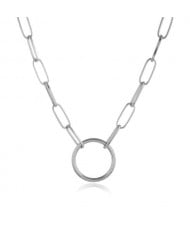 Hoop Pendant Simple Fashion Elegant Women Chain Style Alloy Costume Necklace - Silver