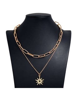 Rhinestone Star Pendant Dual Layers Hip Hop Fashion Alloy Costume Necklace