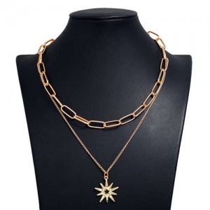 Rhinestone Star Pendant Dual Layers Hip Hop Fashion Alloy Costume Necklace