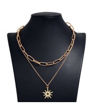 Rhinestone Star Pendant Dual Layers Hip Hop Fashion Alloy Costume Necklace