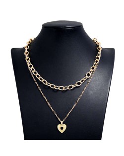 Rhinestone Eye Heart Pendant Dual Layers U.S. High Fashion Women Alloy Costume Necklace
