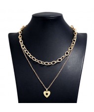 Rhinestone Eye Heart Pendant Dual Layers U.S. High Fashion Women Alloy Costume Necklace