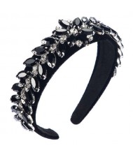 U.S. High Fashion Leaves Rhinestone Velvet Bejeweled Headband - Black