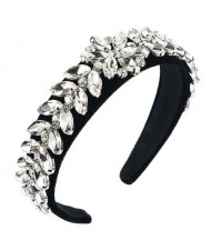 U.S. High Fashion Leaves Rhinestone Velvet Bejeweled Headband - White