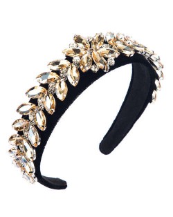 U.S. High Fashion Leaves Rhinestone Velvet Bejeweled Headband - Champagne