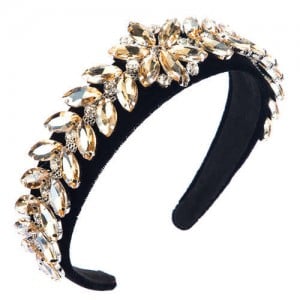 U.S. High Fashion Leaves Rhinestone Velvet Bejeweled Headband - Champagne