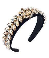 U.S. High Fashion Leaves Rhinestone Velvet Bejeweled Headband - Champagne