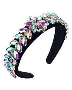 U.S. High Fashion Leaves Rhinestone Velvet Bejeweled Headband - Multicolor