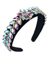 U.S. High Fashion Leaves Rhinestone Velvet Bejeweled Headband - Multicolor