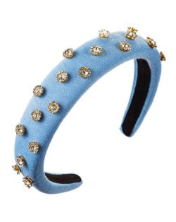 Glistening Rhinestone Embellished Cloth Fashion Women Bejeweled Headband/ Hair Hoop - Blue