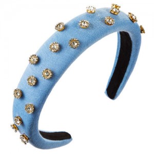 Glistening Rhinestone Embellished Cloth Fashion Women Bejeweled Headband/ Hair Hoop - Blue