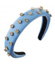 Glistening Rhinestone Embellished Cloth Fashion Women Bejeweled Headband/ Hair Hoop - Blue