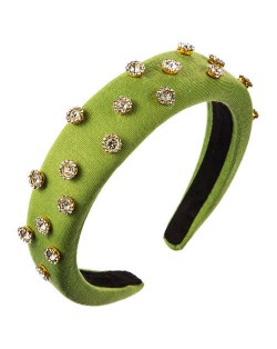 Glistening Rhinestone Embellished Cloth Fashion Women Bejeweled Headband/ Hair Hoop - Green