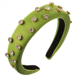 Glistening Rhinestone Embellished Cloth Fashion Women Bejeweled Headband/ Hair Hoop - Green