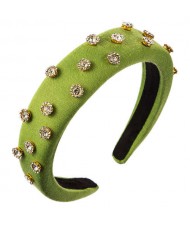 Glistening Rhinestone Embellished Cloth Fashion Women Bejeweled Headband/ Hair Hoop - Green