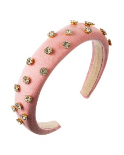 Glistening Rhinestone Embellished Cloth Fashion Women Bejeweled Headband/ Hair Hoop - Pink