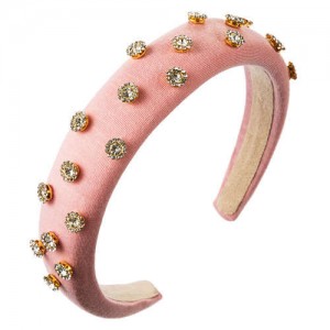Glistening Rhinestone Embellished Cloth Fashion Women Bejeweled Headband/ Hair Hoop - Pink
