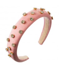 Glistening Rhinestone Embellished Cloth Fashion Women Bejeweled Headband/ Hair Hoop - Pink