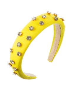 Glistening Rhinestone Embellished Cloth Fashion Women Bejeweled Headband/ Hair Hoop - Yellow