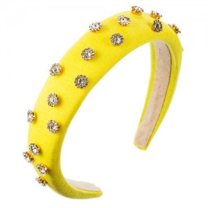 Glistening Rhinestone Embellished Cloth Fashion Women Bejeweled Headband/ Hair Hoop - Yellow