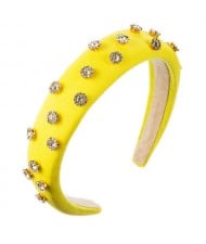 Glistening Rhinestone Embellished Cloth Fashion Women Bejeweled Headband/ Hair Hoop - Yellow