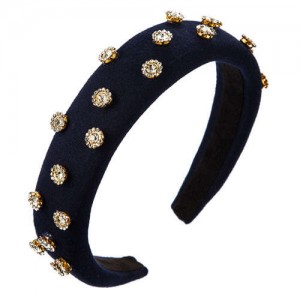 Glistening Rhinestone Embellished Cloth Fashion Women Bejeweled Headband/ Hair Hoop - Black