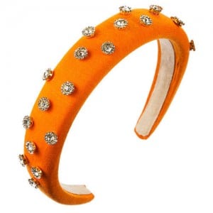 Glistening Rhinestone Embellished Cloth Fashion Women Bejeweled Headband/ Hair Hoop - Orange