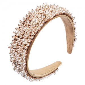 Baroque Style Internet Celebrity Choice Pearl Fashion Women Handmade Bejeweled Headband