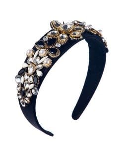 Creative Baroque Style Flowers Spring Fashion Women Bejeweled Headband/ Hair Hoop - Black
