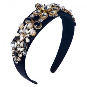 Creative Baroque Style Flowers Spring Fashion Women Bejeweled Headband/ Hair Hoop - Black