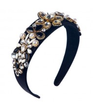 Creative Baroque Style Flowers Spring Fashion Women Bejeweled Headband/ Hair Hoop - Black