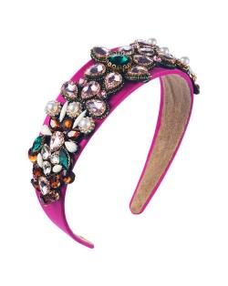 Creative Baroque Style Flowers Spring Fashion Women Bejeweled Headband/ Hair Hoop - Rose