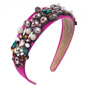 Creative Baroque Style Flowers Spring Fashion Women Bejeweled Headband/ Hair Hoop - Rose
