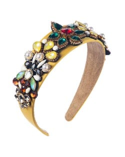 Creative Baroque Style Flowers Spring Fashion Women Bejeweled Headband/ Hair Hoop - Yellow