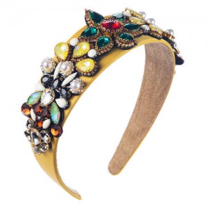 Creative Baroque Style Flowers Spring Fashion Women Bejeweled Headband/ Hair Hoop - Yellow