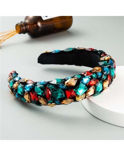 Handmade Resin Gems Glistening Fashion Baroque Design Women Bejeweled Headband/ Hair Hoop - Green