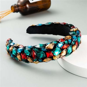 Handmade Resin Gems Glistening Fashion Baroque Design Women Bejeweled Headband/ Hair Hoop - Green