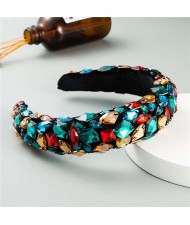 Handmade Resin Gems Glistening Fashion Baroque Design Women Bejeweled Headband/ Hair Hoop - Green