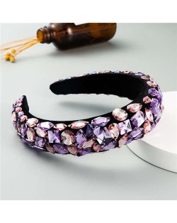 Handmade Resin Gems Glistening Fashion Baroque Design Women Bejeweled Headband/ Hair Hoop - Violet