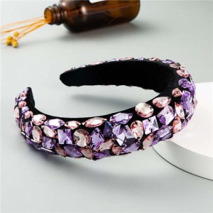 Handmade Resin Gems Glistening Fashion Baroque Design Women Bejeweled Headband/ Hair Hoop - Violet