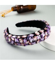 Handmade Resin Gems Glistening Fashion Baroque Design Women Bejeweled Headband/ Hair Hoop - Violet