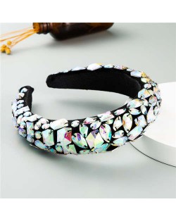 Handmade Resin Gems Glistening Fashion Baroque Design Women Bejeweled Headband/ Hair Hoop - Colorful White